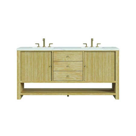 James Martin Vanities Single 72'' Double Vanity, Sunwashed Oak w/ 3 CM Ethereal Noctis Quartz Top D404-V72-SWO-3ENC
